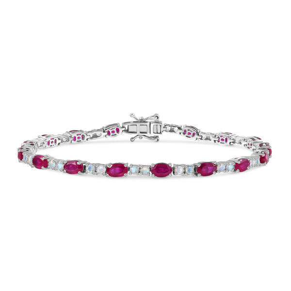 D joy Afrikanischer Rubin (Fissure gefüllt), Premium Regenbogen Mondstein Armband ca. 19 cm 925 Silber rhodiniert ca. 12,48 ct. image number 0