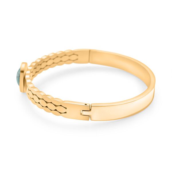 Grüner Howlit, Weißer Kristall Armreif ca. 19 cm Reiner Edelstahl, vegoldet, 2.51 ct image number 3