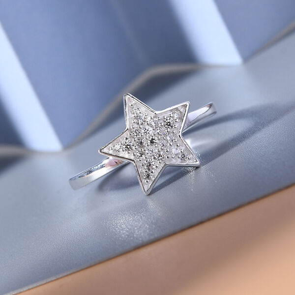 Wei&szlig;er Simulierter Diamant Stern Ring 925 Silber  ca. 0,31 ct image number 2
