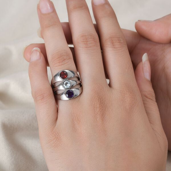 Roter Granat, himmelblauer Topas und afrikanischer Amethyst-Ring - 1,69 ct. image number 3