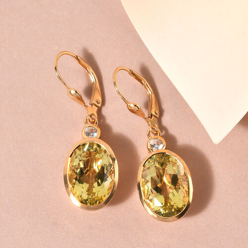 Ouro Verde-Quarz und weiße Zirkon-Ohrringe, 925 Silber vergoldet ca. 11,92 ct image number 1