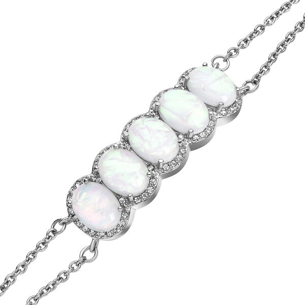 Simuliertes, weißes Opal- und Kristall-Armband, Edelstahl, 7 ct. image number 5