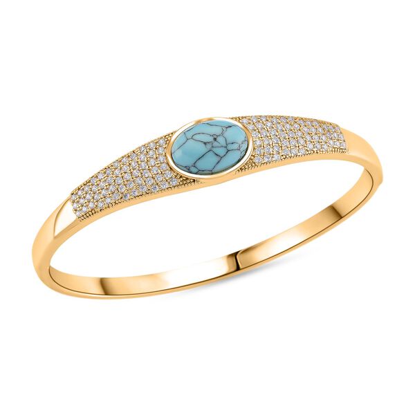 Blauer Howlit, Weißer Zirkonia Armreif ca. 19 cm Nickelfreies Messing Standard 0.61 ct image number 4