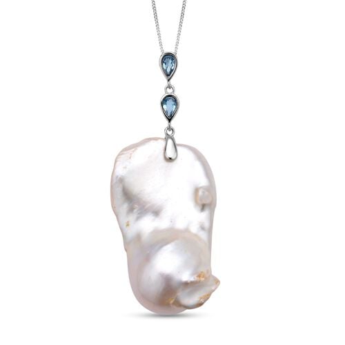 Barockperle und Blautopas Anhänger mit Kette, 925 Silber rhodiniert image number 0