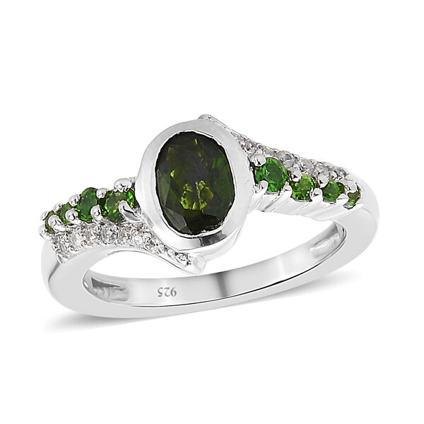 Nat&uuml;rlicher Chromdiopsid und ZirkonRing 925 Silber platiniert  ca. 1,18 ct image number 4