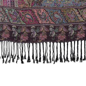 Schal mit Quasten und Boho-muster, 70x180 cm, Schwarz und lila