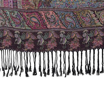 Schal mit Quasten und Boho-muster, 70x180 cm, Schwarz und lila