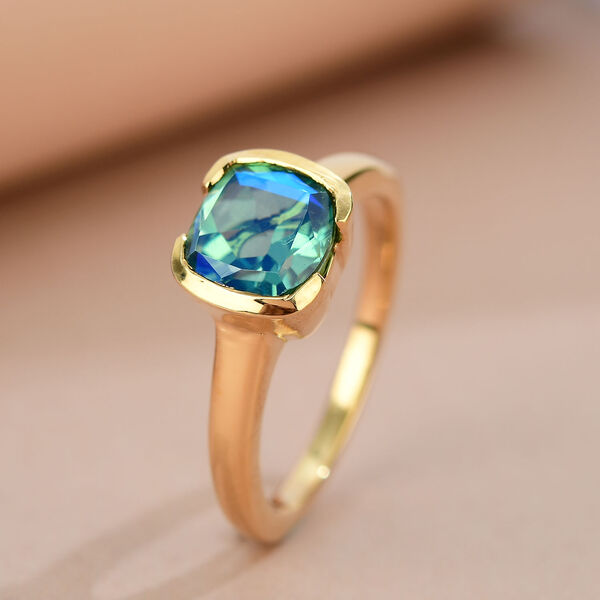 Pfau Triplett Quarz Solit&auml;r Ring 925 Silber vergoldet image number 2