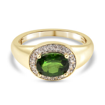 Nat&uuml;rlicher Chromdiopsid und Zirkon Halo Ring 925 Silber vergoldet (Gr&ouml;&szlig;e 16.00) ca. 2,25 ct