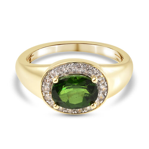 Natürlicher Chromdiopsid und Zirkon Halo Ring 925 Silber vergoldet  ca. 2,25 ct image number 0