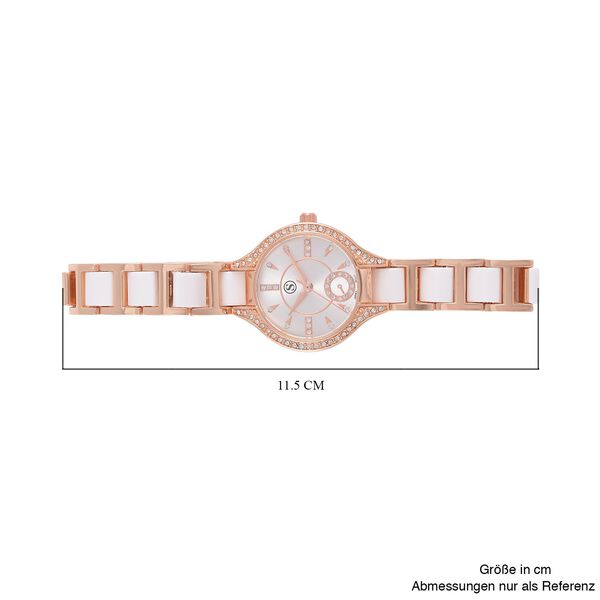STRADA- Japanisches Uhrwerk, Weißer Kristall, roséfarben, schwarzes Riemen image number 7