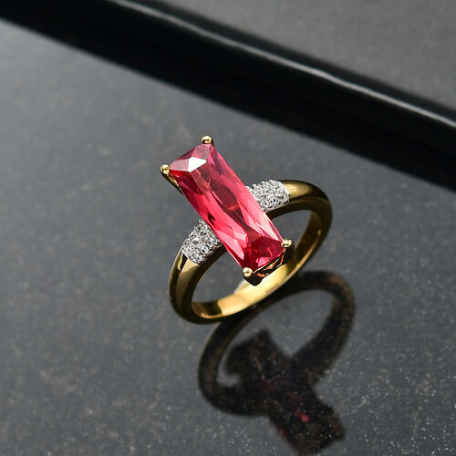 D'Joy Lab Created Padparadscha-Saphir, Weißer Zirkon Ring 925 Silber 750 Gelbgold Vermeil (Größe 17.00) ca. 5,06 ct image number 1