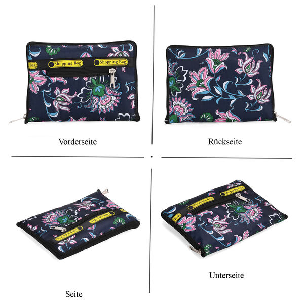 Faltbare Einkaufstasche aus wasserabweisendem Polyester, Blumenmuster, 40x43 cm, Tragegriffe 22 cm, Rosa image number 6
