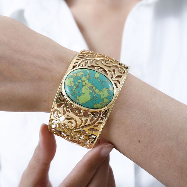 Gr&uuml;nes T&uuml;rkis Armreif ca. 19 cm Reines Messing vergoldet ca. 47,48 ct. image number 3