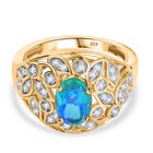 Pfau Quarz Triplette, Weißer Zirkon Ring 925 Silber 750 Gelbgold Vermeil (Größe 17.00) ca. 1,81 ct