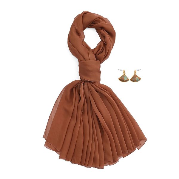  LA MAREY signature 100% silk scarf, "Silk earring  Material:silk & alloy &925 silver pin size:2.5*1.8cm color:brown" image number 0