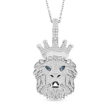 Moissanit L&ouml;wenkopf, London Blau Topas Anh&auml;nger mit Kette ca. 45 cm, 925 Silber rhodiniert ca. 4.07 ct