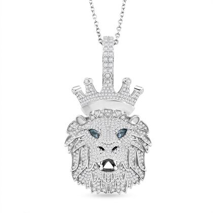 Moissanit L&ouml;wenkopf, London Blau Topas Anh&auml;nger mit Kette ca. 45 cm, 925 Silber rhodiniert ca. 4.07 ct