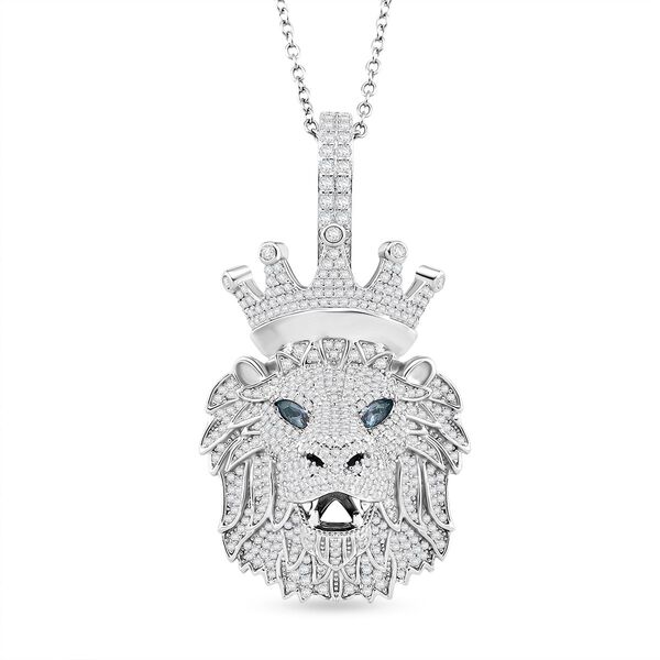 Moissanit L&ouml;wenkopf, London Blau Topas Anh&auml;nger mit Kette, 925 Silber rhodiniert ca. 4.07 ct image number 0