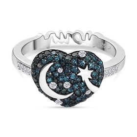GP Kanchanaburi Blauer Saphir, Blauer Diamant Ring 925 Silber rhodiniert (Größe 17.00) ca. 0.50 ct