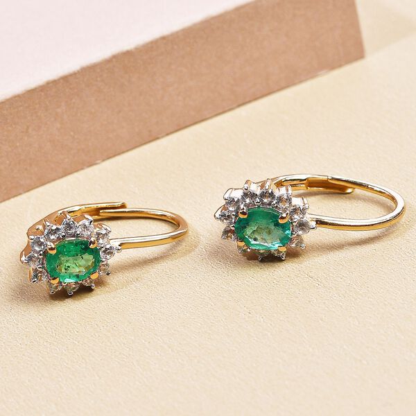 AAA Smaragd und Zirkon florale Halo-Ohrh&auml;nger in Silber image number 2