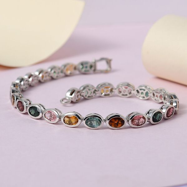 Natürliches mehrfarbiges - Turmalin Armband, ca. 20 cm, 925 Silber platiniert ca. 4.63 ct image number 2
