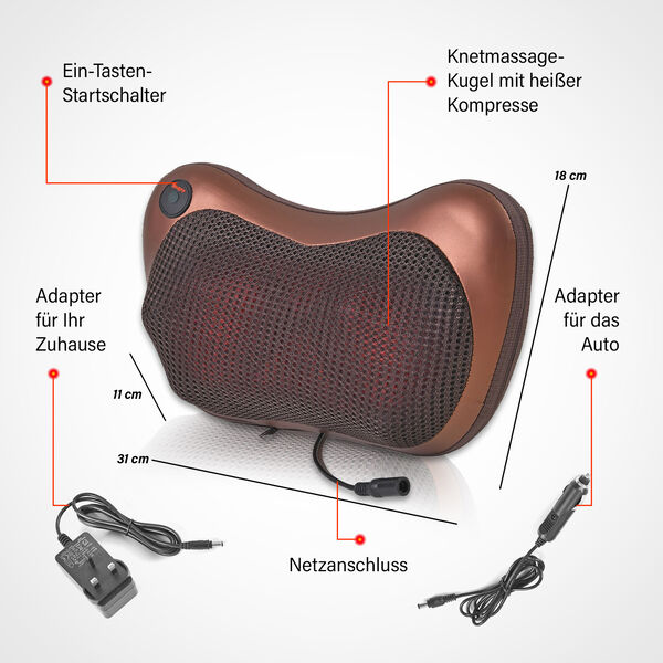 Shiatsu Massagekissen mit Heizfunktion, Braun image number 3
