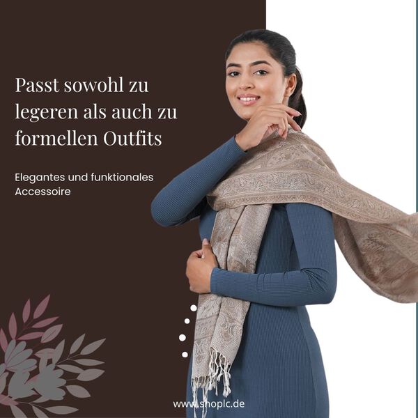 Jamawar-Schal aus Modal-Seiden, 70x200cm, Beige image number 3