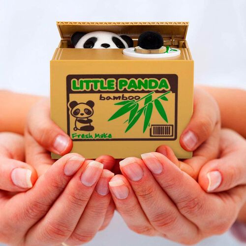Münzstehlende Panda Spardose, Größe 12x10x9 cm, 2xAA (Batterien nicht inkl.) image number 1