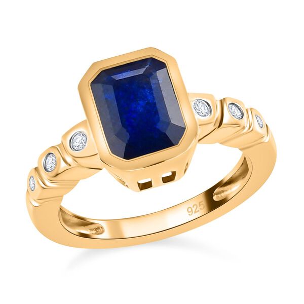 Masoala Saphir (Fissure gef&uuml;llt) und Zirkon Ring 925 Silber vergoldet image number 4