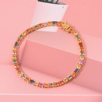 D'Joy AA Mehrfarbig Saphir, Rosa Saphir Armband ca. 19 cm 925 Silber 750 Gelbgold Vermeil ca. 11,21 ct.