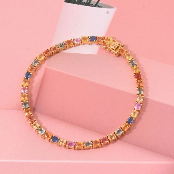 D'Joy AA Mehrfarbig Saphir, Rosa Saphir Armband ca. 19 cm 925 Silber 750 Gelbgold Vermeil ca. 11,21 ct. image number 1