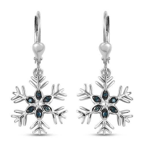 Blaue Diamant-Schneeflocke-Ohrhänger in Silber image number 0