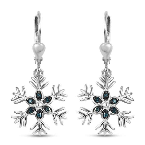 Blaue Diamant-Schneeflocke-Ohrhänger in Silber image number 0