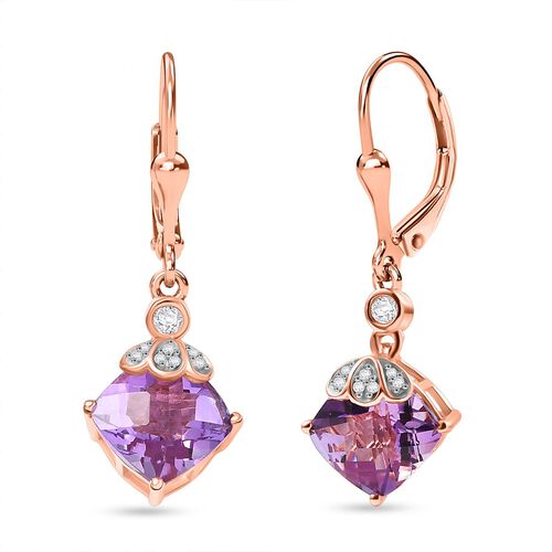 D'Joy AAA Rose De France Amethyst, Weißer Zirkon Ohrringe 925 Silber 750 rosévergoldet ca. 4.37 ct image number 0