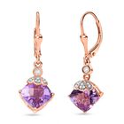 D'Joy AAA Rose De France Amethyst, Weißer Zirkon Ohrringe 925 Silber 750 rosévergoldet ca. 4.37 ct