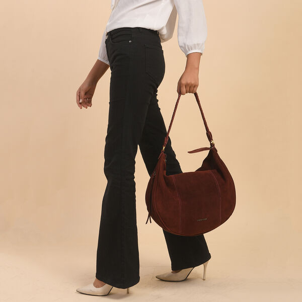 Hobo Tasche aus 100% echtem Leder, Größe 40,6x12,7x33 cm, Weinrot image number 2