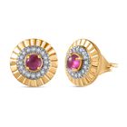 AA Afrikanischer Rubin (Fissure gef&uuml;llt), Wei&szlig;er Zirkon Ohrringe 925 Silber 750 Gelbgold Vermeil ca. 1.24 ct