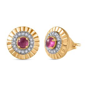 AA Afrikanischer Rubin (Fissure gef&uuml;llt), Wei&szlig;er Zirkon Ohrringe 925 Silber 750 Gelbgold Vermeil ca. 1.24 ct