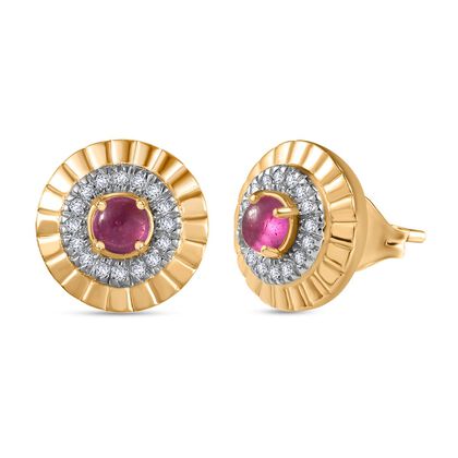 AA Afrikanischer Rubin (Fissure gef&uuml;llt), Wei&szlig;er Zirkon Ohrringe 925 Silber 750 Gelbgold Vermeil ca. 1.24 ct