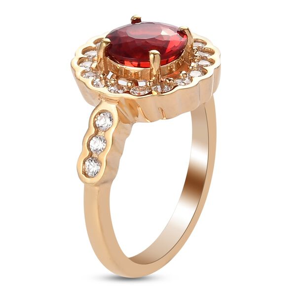 Mexikanischer Kirschfeuer-Opal und Zirkon Halo Ring 925 Silber 585 Vergoldet image number 4