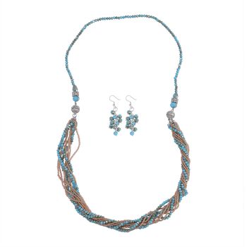 2er Set - Blau und Braun Kristall, Wei&szlig;er Kristall Halskette und Ohrringe