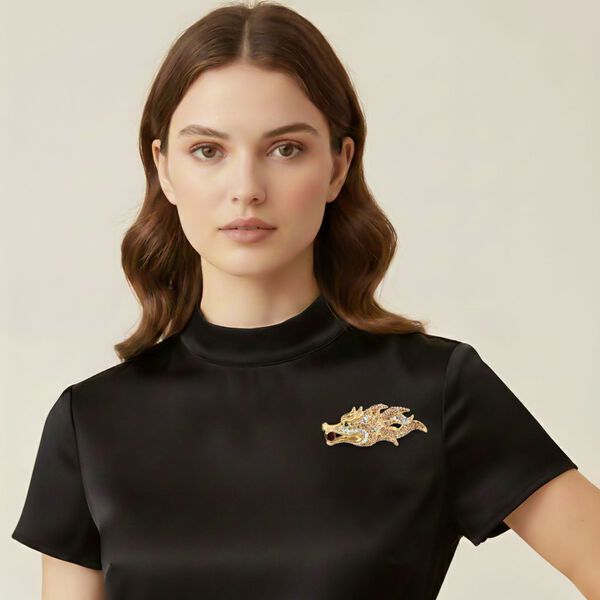 Mehrfarbige Kristall-Brosche, Drachenkopf image number 3