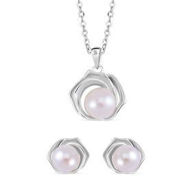Weiße Süßwasser Perle Schmuckset 925 Silber rhodiniert 4.02 ct