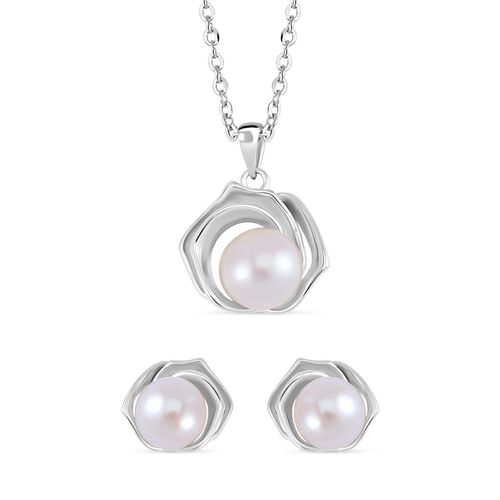 Weiße Süßwasser Perle Schmuckset 925 Silber rhodiniert 4.02 ct image number 0
