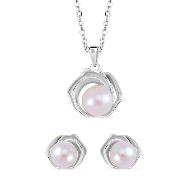 Weiße Süßwasser Perle Schmuckset 925 Silber rhodiniert 4.02 ct image number 0