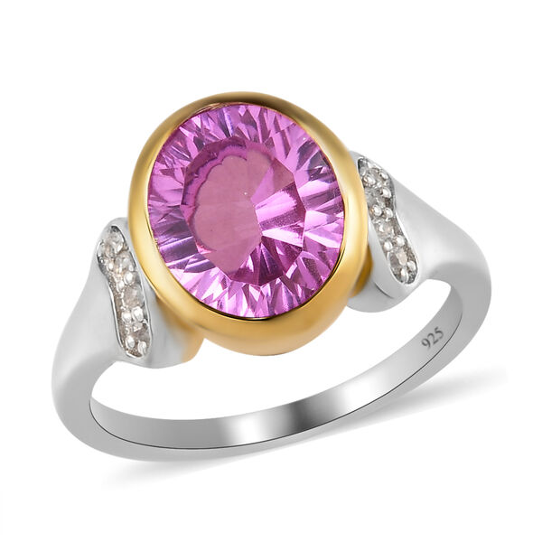 Kunzit-Triplett-Quarz und wei&szlig;er Zirkon-Ring, 925 Silber Bicolor  ca. 3,01 ct image number 4