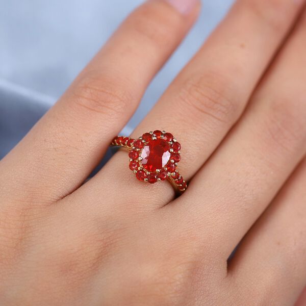 Mexikanischer Kirschfeuer-Opal Ring 925 Silber Vermeil image number 3