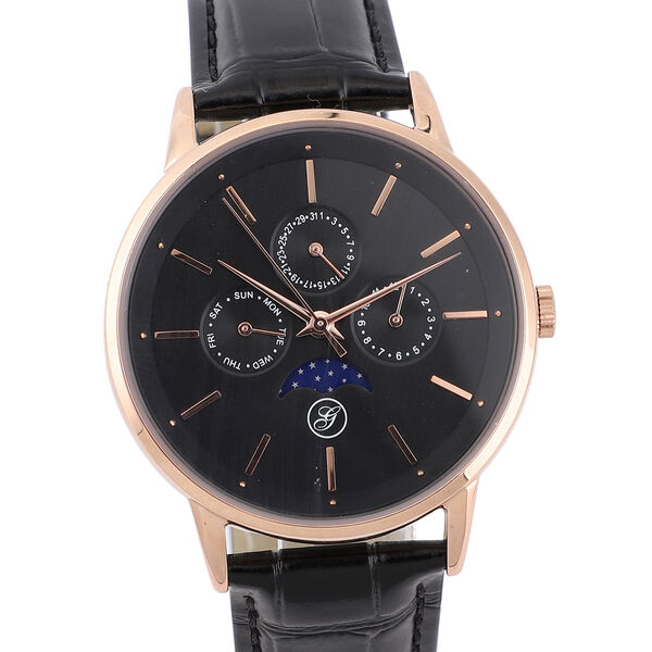 GENOA - Japanisches Uhrwerk, schwarzes Lederarmband image number 4