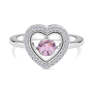 Rosa und wei&szlig;er Zirkonia Ring in Herzform, 925 Silber rhodiniert (Gr&ouml;&szlig;e 16.00), ca. 1,02 ct